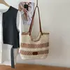 Bolsa de Palha Trançada Vazada Estilo Feriado Artístico para Mulheres, Bolsa Trançada Estilo Preguiçoso para Viagem na Praia de Verão, Bolsa de Ombro de Grande Capacidade para o Dia a Dia