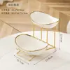 Prato de Frutas Cerâmico Estilo Nórdico, Cesta de Frutas de Ferro, Suporte de Armazenamento de Camada Dupla/Tripla Doméstico para Sala de Estar, Bandeja de Lanches, Prato para Frutas Secas