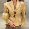 Blazer Europeo y Americano de Comercio Exterior con Solapa de Muesca Ajuste Delgado Favorecedor Hombro Acolchado Cárdigan Francés Retro Hombro Natural Manga Larga