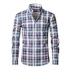 Camisa xadrez super elástica transfronteiriça masculina, de alta qualidade, business casual, feita sob medida, de manga comprida, tamanho grande para homens