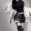 Minifalda negra de cintura alta, adelgazante, para mujer, nuevo estilo 2026, línea A, ajustada, sexy, falda de cuero PU, bodycon, falda corta, estilo coreano