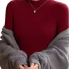 Camiseta base de invierno para mujer, nueva, de cuello medio alto, forrada de polar, engrosada, corte ajustado, cálida, de manga larga, cuello alto, top para llevar debajo
