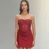 Ropa de mujer transfronteriza 2026 nueva moda sin mangas sin tirantes encaje empalmado corsé de ballenas vestido plisado para mujer