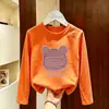 Camiseta de Manga Larga de Algodón Puro Estilo Coreano para Niñas, Primavera y Otoño, Camiseta Básica Casual con Estampado de Dibujos Animados para Bebé, Cuello Redondo