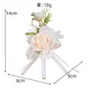 Corsage Flor de Rosa Artificial Estilo Floresta Pulseira Presente de Casamento Grupo de Madrinhas Irmã Flor de Mão Cor Champagne Broche de Casamento