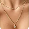 Amazon Collar Transfronterizo de Circonita Gota de Agua, Sencillo y Versátil, Moderno para el Uso Diario, Cadena para Clavícula de Doble Capa Joyería al por Mayor