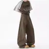 Pantalones Cargo Marrón Retro Maillard para Hombre Primavera Otoño Marca de Moda Relajados Perezosos Sueltos Casuales de Pierna Ancha
