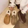 Sapatos Birkenstock peludos de sola grossa totalmente cobertos cor de pinho novo estilo outono e inverno para mulheres, sapatos de algodão tipo pão com forro de veludo, calçados para uso externo, botas de neve