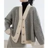 Abrigo Suéter Casual para Mujer 2026 Primavera/Otoño Nuevo Cárdigan de Punto Vintage para Mujer, Rayado, Corte Holgado, Engrosado