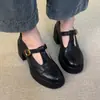 Primer Encuentro: Zapatos de cuero retro de suela gruesa y tacón robusto, estilo británico, para mujer, nueva colección 2026, mocasines Mary Jane de punta redonda