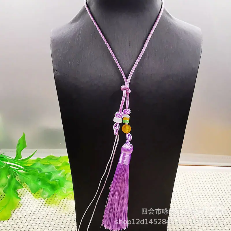 小圆绳三彩流苏拉圈项链绳浅紫色1