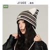 Chapéu Tricotado Listrado com Orelhas de Gato de Designer Japonês para Mulheres Chapéu Coreano de Inverno Fofo Rejuvenescedor de Lã Tendência
