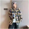 Camisa de Veludo de Manga Longa para Homem, Marca Trendy High Street, Camisa de Corte Amplo com Estampa Integral, Roupa Casual Casual Casal Estilo Hong Kong para Primavera e Outono