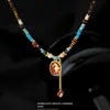 Collar de Cuentas Coloridas Retro Estilo Étnico Miguang con Diseño de Caballo de Dos Caras y Rosa para Niñas, Candado Personalizado Estilo Chino