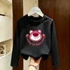 Camiseta feminina super fofa de manga comprida, novo modelo outono 2026, peça de sobrepor para meninas, adequada para crianças mais velhas, algodão puro, gola redonda, camada base