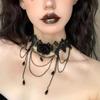 Collar decorativo de encaje negro para mujer, colgante con borlas y correa de cuello rosa, Gargantilla Diablo