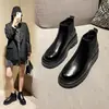 Botines Chelsea para Mujer Primavera y Otoño 2025 Falda Botines Cortos Estilo Británico Punta Redonda Botas de Chimenea Retro Estilo Retro Corto