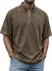 Camisa Polo de Verano para Hombre Lavada Vintage con Cuello Alto y Cremallera Hombro Caído Casual Ropa de Manga Corta para Hombre de Venta Caliente Europea y Americana Transfronteriza