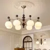 Lámpara de Araña de Sala de Estar de Estilo Francés de Mediados de Siglo, Iluminación Principal de Pasillo Retro Americano de Alta Gama 2025 Nuevas Lámparas de Nogal