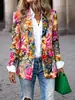 Blazer floral en óleo para mujer, cuello de solapa, silueta holgada, estilo vintage, casual y adecuado para ir al trabajo