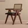 Silla de Comedor de Madera Maciza para el Hogar, Silla Chandigarh Estilo Mediados de Siglo, Silla con Reposabrazos Suaves Estilo Wabi-Sabi, Silla de Ratán para Ocio