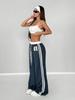 Pantalonas Casuais AliExpress Transfronteiriças Femininas Cintura Alta Dosagem Soltas Perna Reta Calças Esportivas Costura Listrada Perna Larga Longas