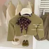 LeenbabyVerde matcha! Conjunto de duas peças original para meninas: top de seda com poá para outono e calça pantalona moderna