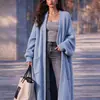 Suéter Cardigan de Punto Largo Estilo Perezoso Otoño e Invierno Transfronterizo Europeo y Americano para Mujer, Holgado, Versátil, Manga Larga, Bolsillo, Largo hasta la Rodilla