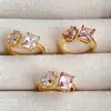 Anillo Dazan al por mayor en stock de Acero de Titanio con Galvanizado de Oro Real 18K, Cuadrado de Gota de Agua Abierto con Circonita, Transfronterizo Europeo y Americano Ins