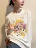 Camiseta Oversized com Estampa Vintage para Mulheres, Estilo Europeu 2026 Primavera Nova Moda Camisa Básica Tendência