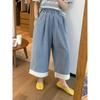 Jeans Feminino com Renda Azul Escuro, Calça Casual de Verão Reta Nove Pontos, Calça Wide Leg Slim e Versátil para Pessoas Baixas