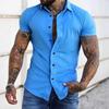 Camisas Masculinas de Manga Curta Transfronteiriças de Comércio Exterior Verão Casual Cor Pura Tendência Juvenil Esportivas Finas