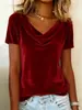 2026 Europeo y Americano Transfronterizo Amazon Sitio Independiente Moda Femenina Nueva Color Sólido Cuello Redondo Manga Corta Sexy Terciopelo Camiseta