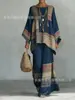 Nuevo conjunto de dos piezas para mujer: camiseta casual de moda con estampado transfronterizo, cuello redondo, manga larga + pantalones de campana