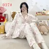 Pijama Feminino 2026 Novo Outono e Inverno Algodão Nuvem Conjunto de Roupa para Casa Desenho Animado Manga Longa Feminino Gola Lapela Outerwear