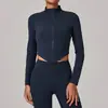Chaqueta de Yoga de Manga Larga con Cremallera y Cuello Alto Estilo Europeo y Americano, Ropa de Yoga Ajustada de Secado Rápido, Top Deportivo para Fitness al Aire Libre 65577