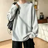 Camiseta de algodão lisa, de manga comprida, para homens, nova coleção outono 2026, camada interna de peso pesado, camiseta base moderna e de corte solto