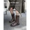 Versión de Piel de Oveja ~ Botas de Moda de Piel de Vaca Botas de Motocicleta Retro Negras Botas Vaqueras de Tacón Bajo para Mujer Botas Cortas con Hebilla de Cinturón de Manga