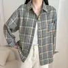 Nova Camisa Xadrez Estilo Retrô Primavera e Outono Casual Manga Longa Versátil Jaqueta Feminina Solta Top Diário para o Trabalho