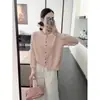 Otoño Exquisito Trenzado Botón Colorido Tejido de Punto para Mujer Cardigan de Cuello Redondo Manga Larga Botón Colorido Aspecto Adelgazante Holgado Color Sólido Top Chaqueta