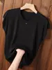 Top de punto de manga corta con adornos de pedrería de moda para mujer, Ropa exterior fina de verano, Camiseta de manga corta para usar como capa base con un toque de alta gama