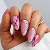 24 Peças Unhas para Adultos Transfronteiriças Novo Doce Cool Estilo Spice Girl Padrão de Linha Fosco Removível Arte de Unha