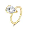 Anel de Casamento Europeu e Americano Transfronteiriço em Prata Esterlina S925 Banhado a Ouro Gota d'Água 4Ct Anel de Moissanita de Luxo Acessível Moda Fornecimento Direto da Fábrica