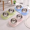Comedero Inclinado para Mascotas de 15°, Anti-Hormigas, Doble Tazón de Acero Inoxidable, Anti-Golpes, Protección de la Columna Cervical, Comedero Saludable, Bebedero, Fácil de Limpiar