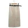 Roupas femininas de comércio exterior, novo estilo coreano Dongdaemun, elegante e com caimento justo, para o dia a dia de OL, cintura alta, valoriza a silhueta, fenda frontal, versátil, comprimento médio