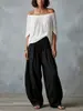 Conjunto de pantalones casuales de pierna ancha de estilo veraniego nuevo, transfronterizo europeo y americano 2026, combinado con top de hombros descubiertos para mujer