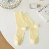 Calcetines grises para mujer, calcetines de puro algodón hasta la mitad de la pantorrilla, estilo fino de verano, estilo japonés de moda, malla hueca, borde enrollado, calcetines apilados sin costuras