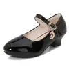 Zapatos de Piel Brillantes de Princesa para Niños, Zapatos de Presentación para Estudiantes, Zapatos de Pasarela para Niñas, Tacones Altos para Niñas Pequeñas al por Mayor