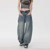 Jeans de Mujer Azul Americano con Cuchillo Curvo Pantalones de Pierna Ancha Sueltos Diseño con Sentido Forma de Perasickle Pantalones Nuevos