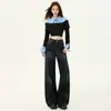 Calça Reta Fina Nova Outono e Inverno Jeans de Perna Larga Casual Solto Slim para Mulheres